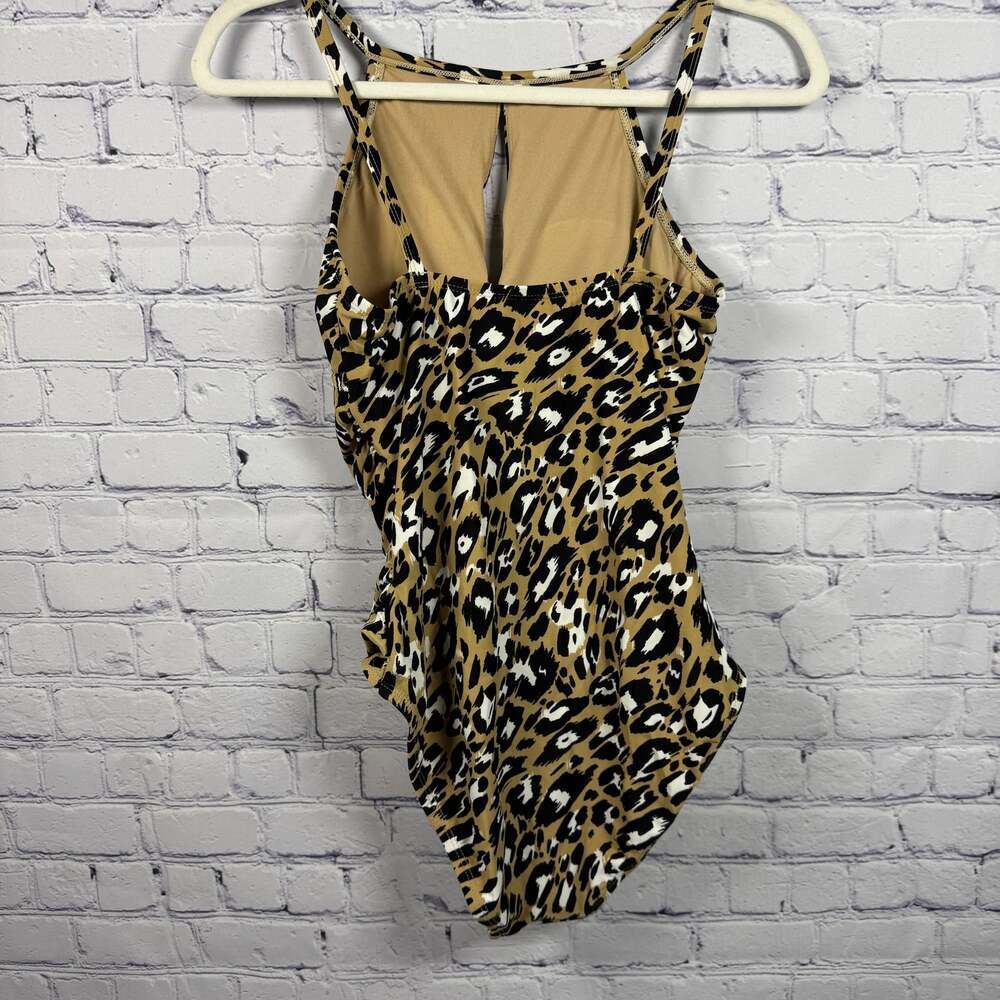 Ellen Tracy High Neck Keyhole Leopard Print One Piece Swimsuit Size 8 - Picture 5 of 7
